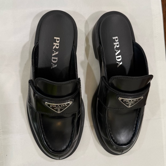 Prada Women’s Shiny Black Slip-On Loafers - Picture 2 of 7